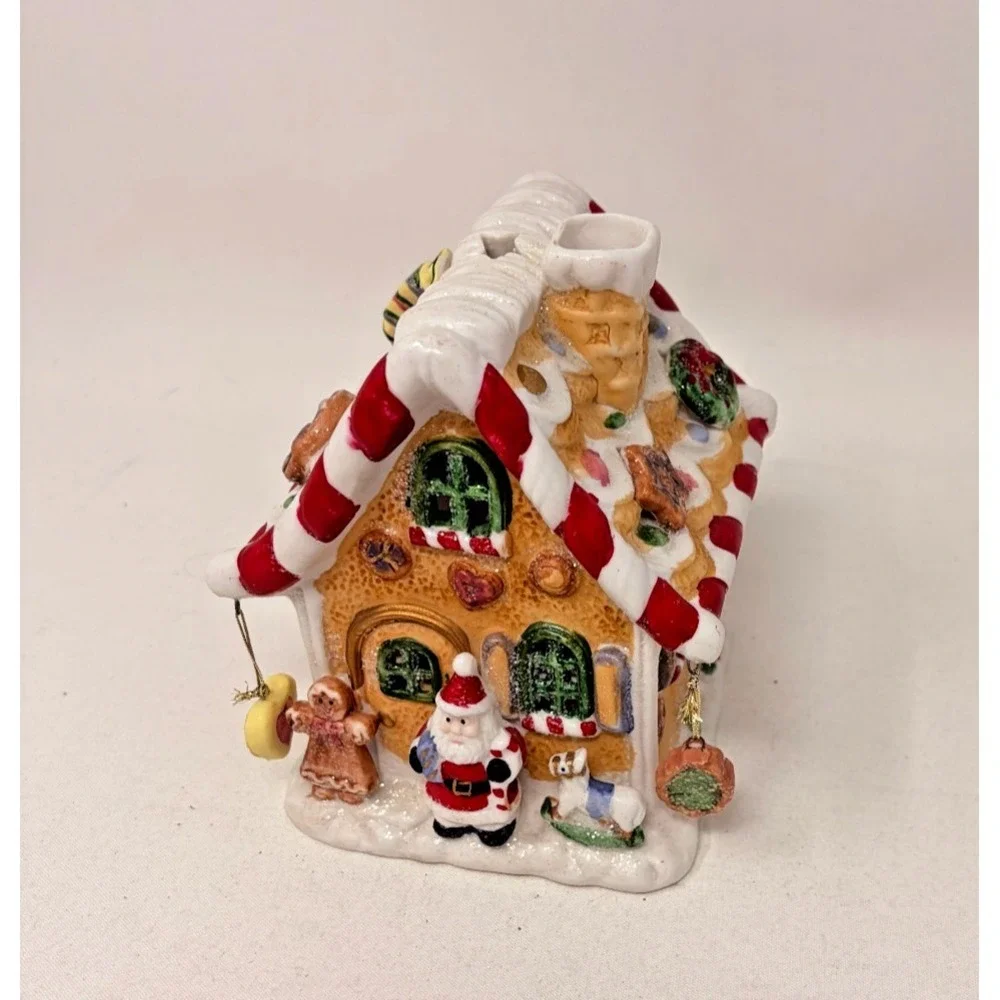 Christmas Gingerbread House Tea Light Candle Holder Santa Cookie Cottage Decor
